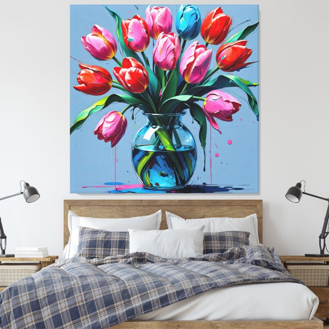 Abstract Digital Painting – Colorful Tulip Bouquet Canvastryck (Insitu (sovrum))