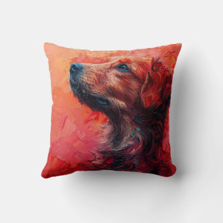 Abstract dog portrait in vibrant red hues. Generat Kudde