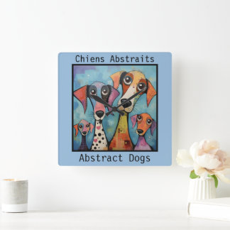 Abstract Dogs blue Fyrkantig Klocka
