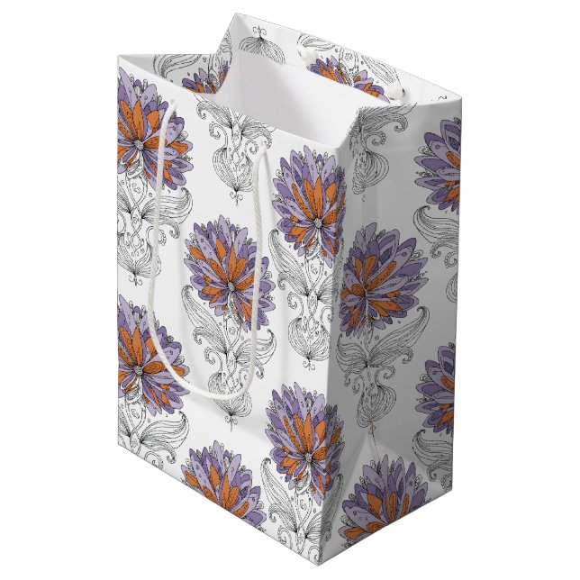 Abstract Doodle Art Style Flowers Purple Orange (Framsidan Vinklad)