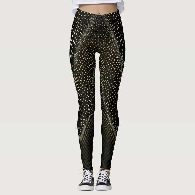 Abstract Dot Pattern | Black & Yellow Halftone Leggings (Framsida)