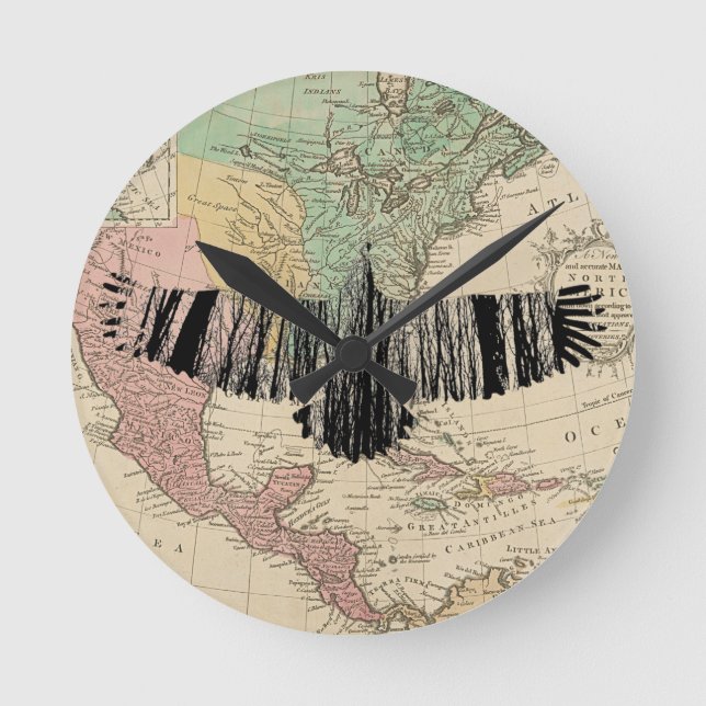 Abstract Eagle Tree Silhouettes America USA Map Rund Klocka (Framsida)