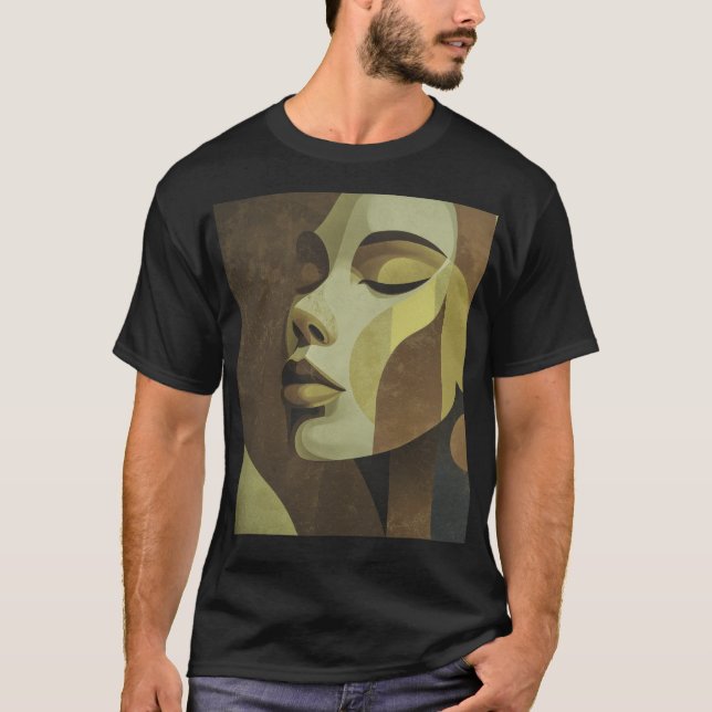 Abstract Earth-Tone Portrait T-Shirt (Framsida)