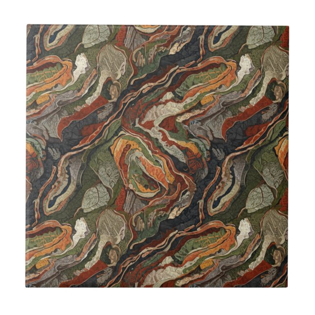 Abstract Earth Tone Swirl Pattern Kakelplatta (Framsidan)