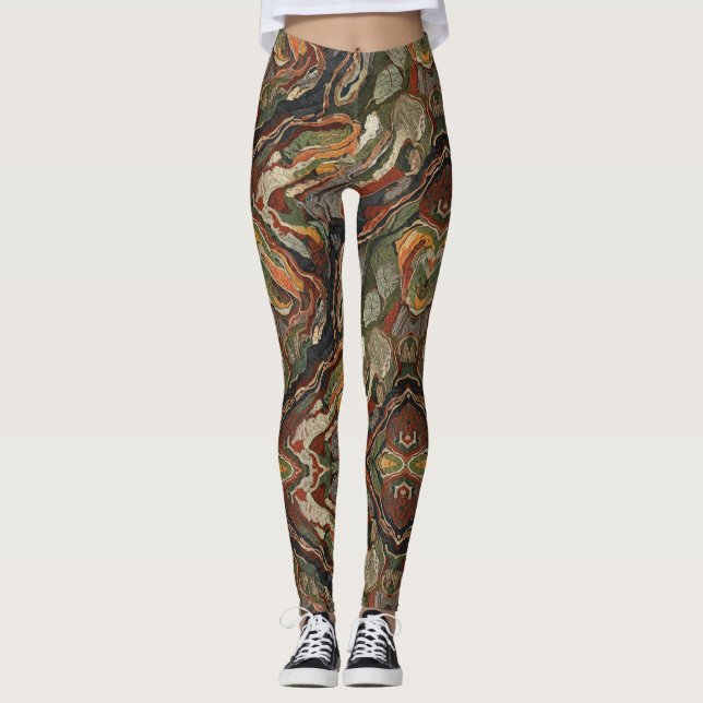 Abstract Earth Tone Swirl Pattern Leggings (Framsida)