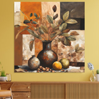 Abstract Earthy Still Life - Terracotta & Olive  Canvastryck