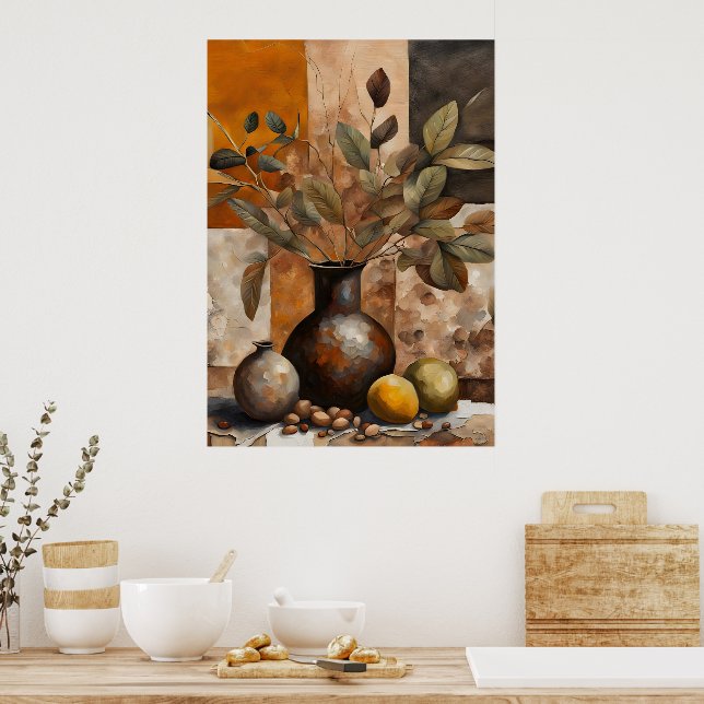 Abstract Earthy Still Life - Terracotta & Olive  Poster (Kök)