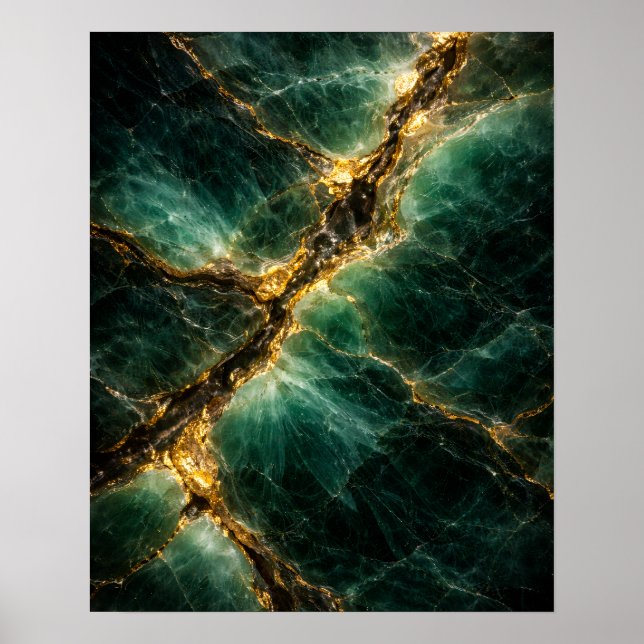 Abstract Emerald Green Jade and Gold Art Poster (Framsidan)