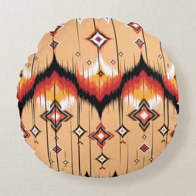 Abstract ethnic geometric pattern design, Ikat geo Rund Kudde (Framsidan)