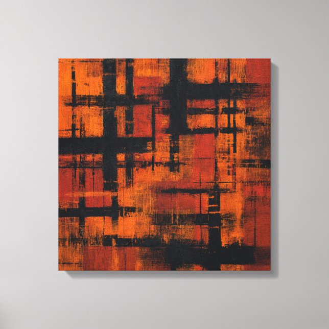Abstract Expressionism Orange and Black Grid Canva Canvastryck (Framsida)