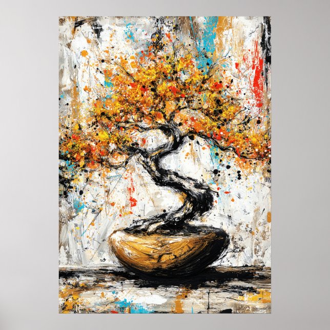 Abstract Expressionist Bonsai Tree Zen Nature Art Poster (Framsidan)
