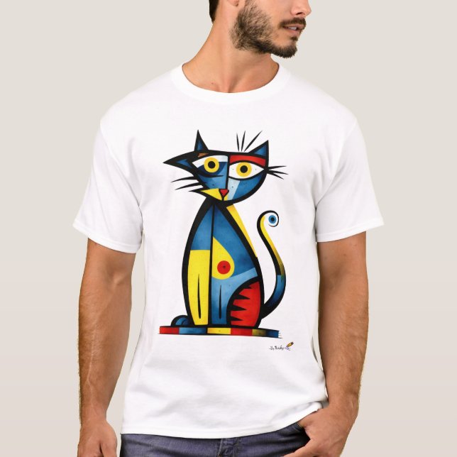 Abstract Expressionist Cat Modern Animal Art T Shirt (Framsida)