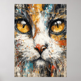 Abstract Expressionist Cat Portrait Modern Animal  Poster