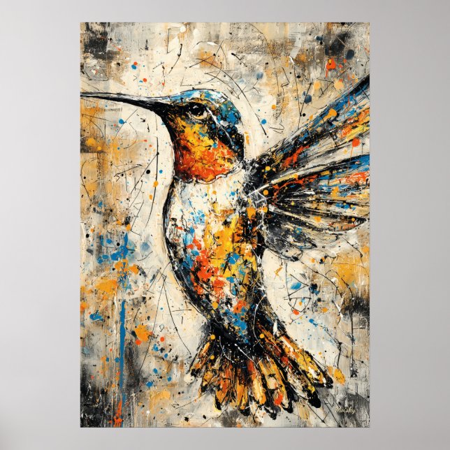 Abstract Expressionist Hummingbird Painting Modern Poster (Framsidan)