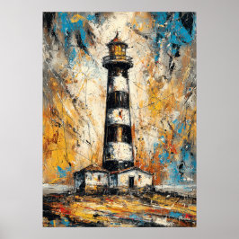 Abstract Expressionist Lighthouse Painting Coastal Poster