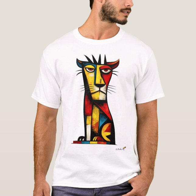 Abstract Expressionist Lion Geometric Modern Art T Shirt (Framsida)