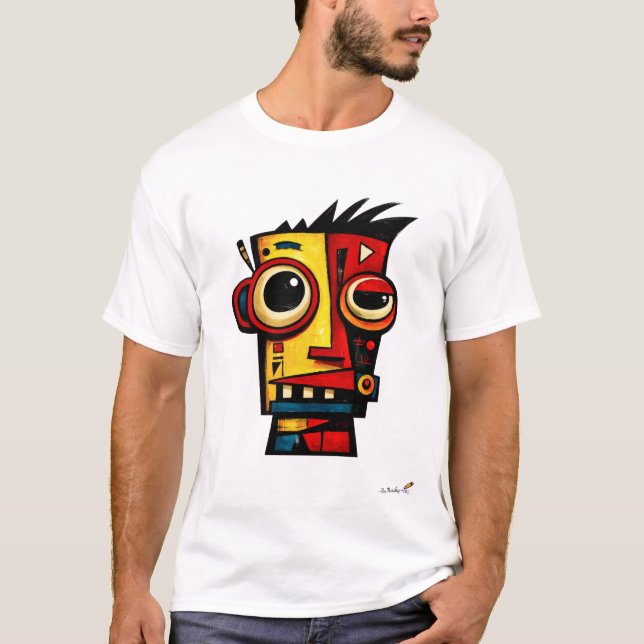 Abstract Expressionist Robot Geometric Modern Art  T Shirt (Framsida)