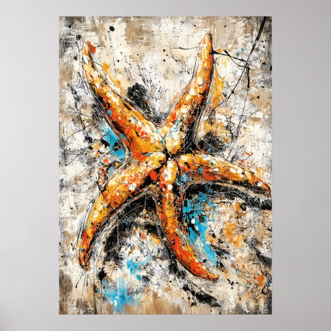 Abstract Expressionist Starfish Painting Coastal Poster (Framsidan)
