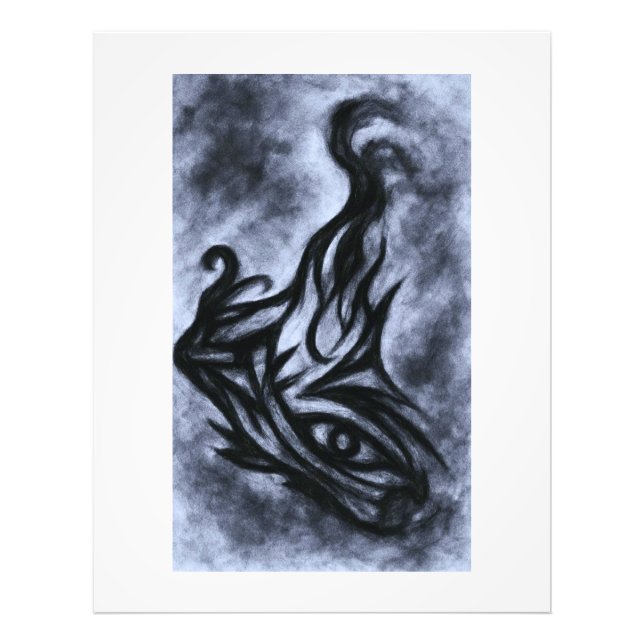 Abstract Eye and Flame Charcoal Art Fototryck (Framsidan)