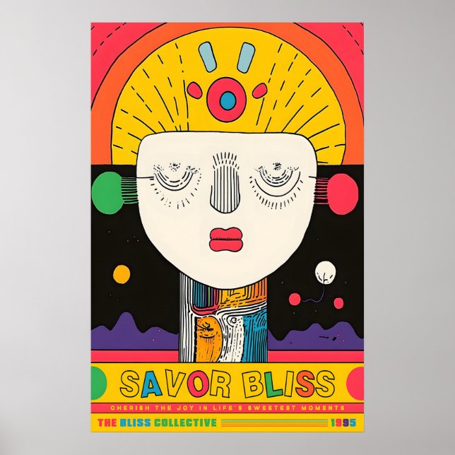 Abstract Face Art Print Retro Pop Exhibition Poster (Framsidan)