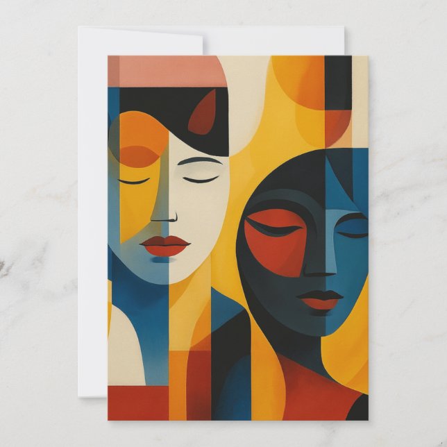 Abstract Faces Art Print, Dual Portrait, Abstract Inbjudningar (Framsida)