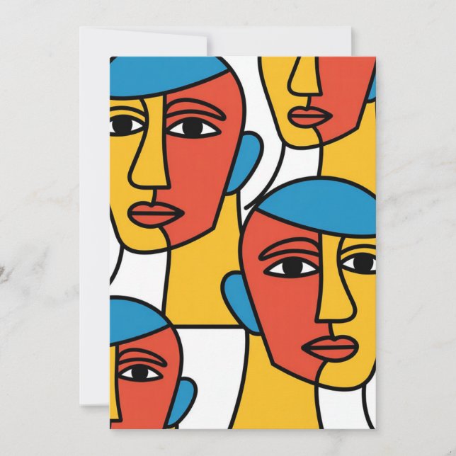 Abstract Faces Print, Vibrant Geometric Art Inbjudningar (Framsida)