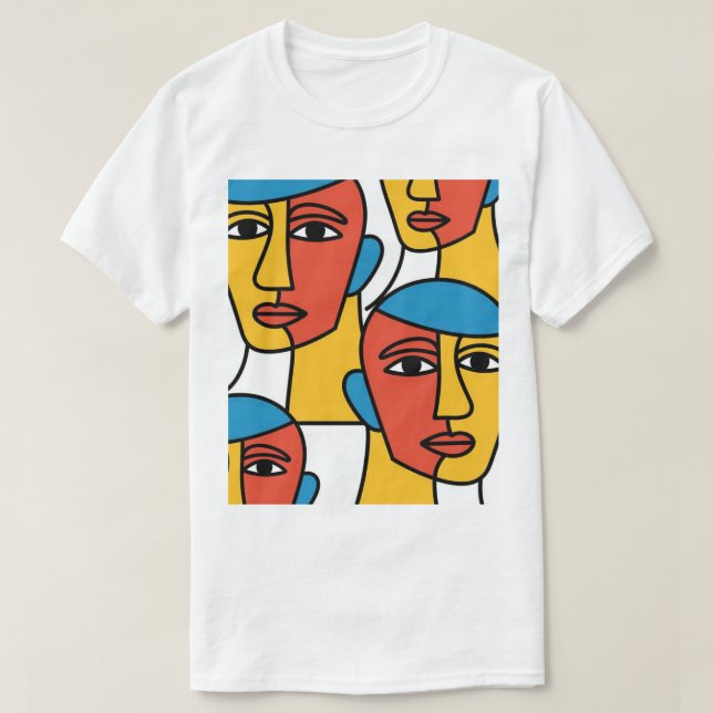 Abstract Faces Print, Vibrant Geometric Art T Shirt (Design framsida)