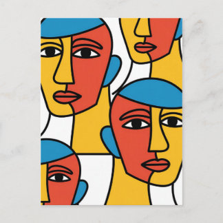 Abstract Faces Print, Vibrant Geometric Art Vykort