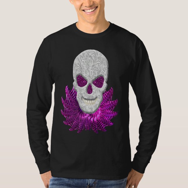 Abstract Fantasy Lacy Skull Goth Pink Eyes T Shirt (Framsida)