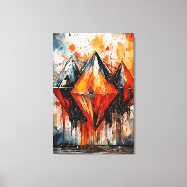 Abstract Fiery Diamond & Shadow Geometric Canvas  (Framsida)