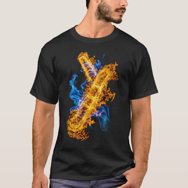 Abstract Fire Ice Elemental Magic Clash Gamer T Shirt (Framsida)