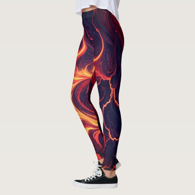 Abstract Fire Marble – Seamless Fiery Fluid Patter Leggings (Vänster)