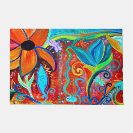 Abstract floral orange, blue intuitive art