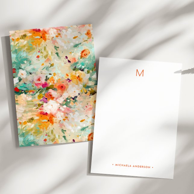 Abstract Floral Painting Monogram Name Stationery Anteckningskort (Skapare uppladdad)