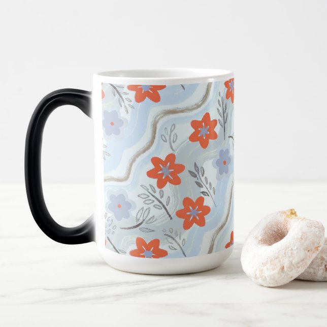 Abstract Floral Retro Swirls Magisk Mugg (Med munk)