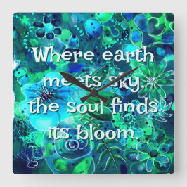 Abstract Floral Teal Blue Green Personalized Fyrkantig Klocka