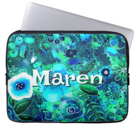 Abstract Floral Teal Blue Green Personalized Laptop Fodral
