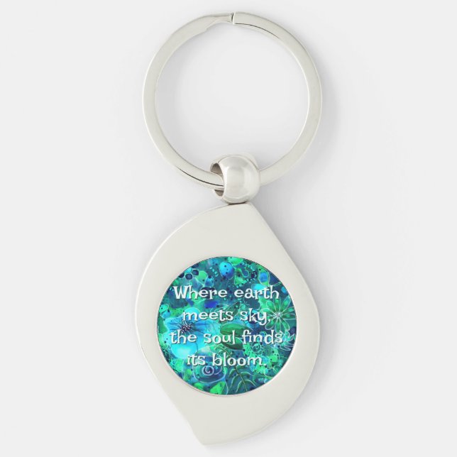Abstract Floral Teal Blue Green Personalized Swirl Silverfärgad Nyckelring (Framsidan)
