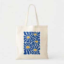 Abstract Floral Tote Bag | Blue Retro Art Tygkasse