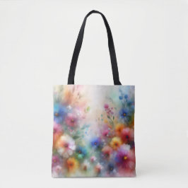 Abstract Floral Tote in Watercolor Style Tygkasse