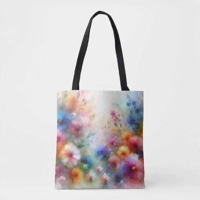 Abstract Floral Tote in Watercolor Style Tygkasse (Framsida)