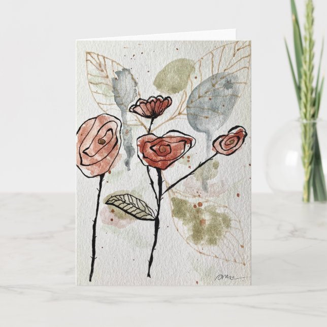 Abstract Floral Watercolordoodle Card Kort (Framsida)