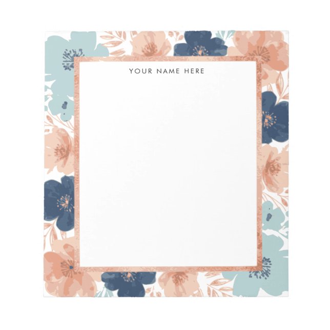 Abstract Floral with Rose Gold Border Anteckningsblock (Framsida)