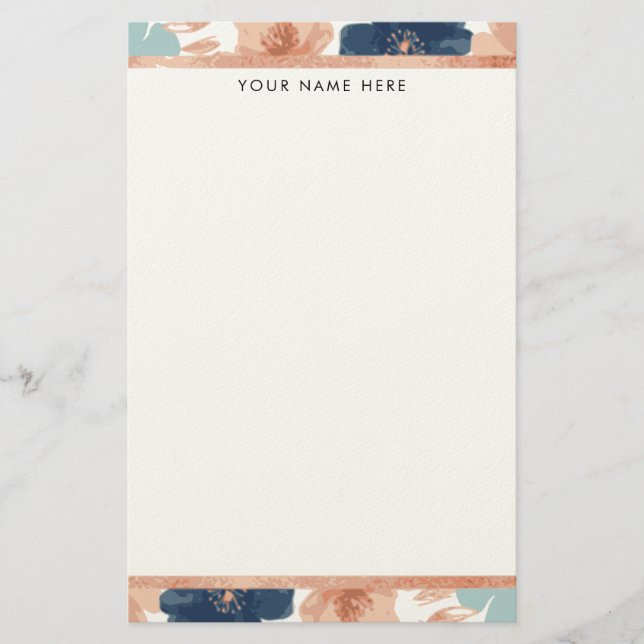 Abstract Floral with Rose Gold Border Brevpapper (Framsida)