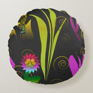 Abstract Floral with Spirals 1 Rund Kudde