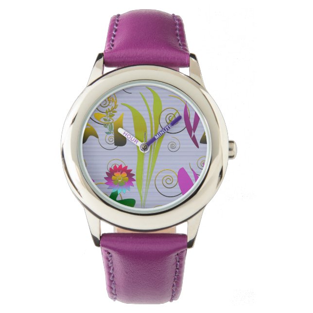 Abstract Floral with Spirals 3 Armbandsur (Framsida)