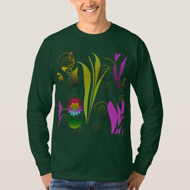 Abstract Floral with Spirals T Shirt (Framsida)