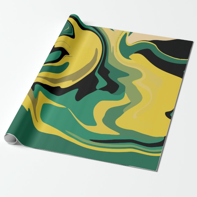 Abstract Flowing Green and Yellow Design Presentpapper (Utrullad)