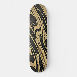 Abstract Fluid Art - Black Marble Effect Mini Skateboard Bräda 18,5 Cm