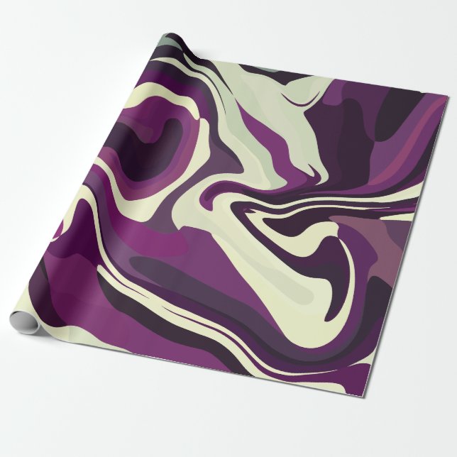 Abstract Fluid Art with Purple and Cream Tones Presentpapper (Utrullad)